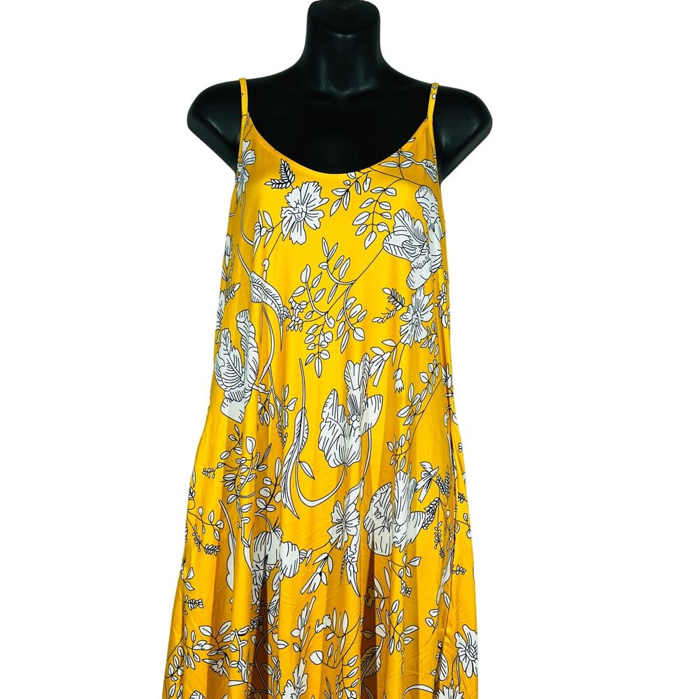 NEW! Ours Floral Print Maxi Dress Pockets Casual Gold Navy Strappy Spring - M